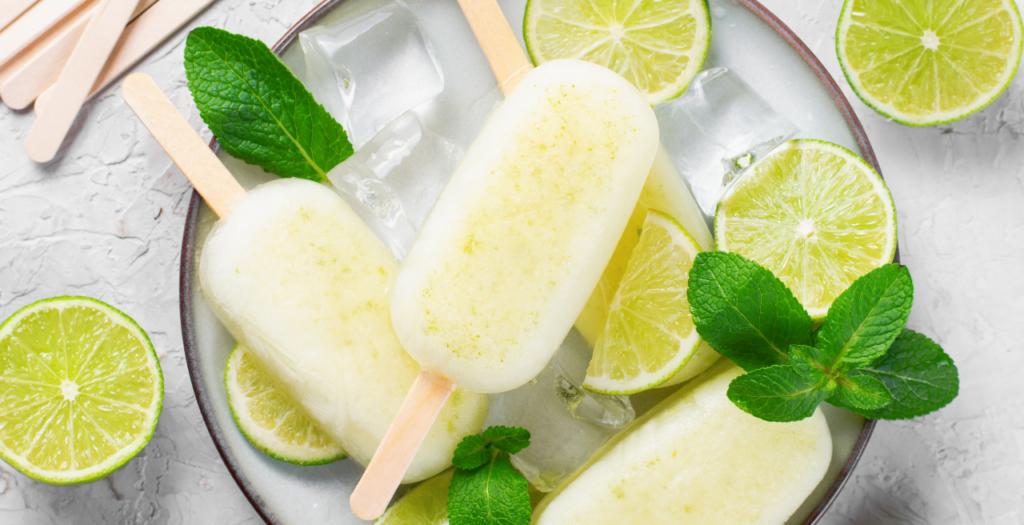 Mint, lime and cucumber ice lollies