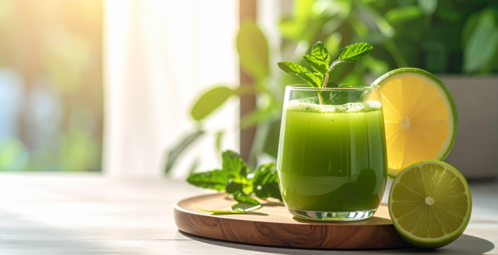A glass of mint, lime and cucumber water