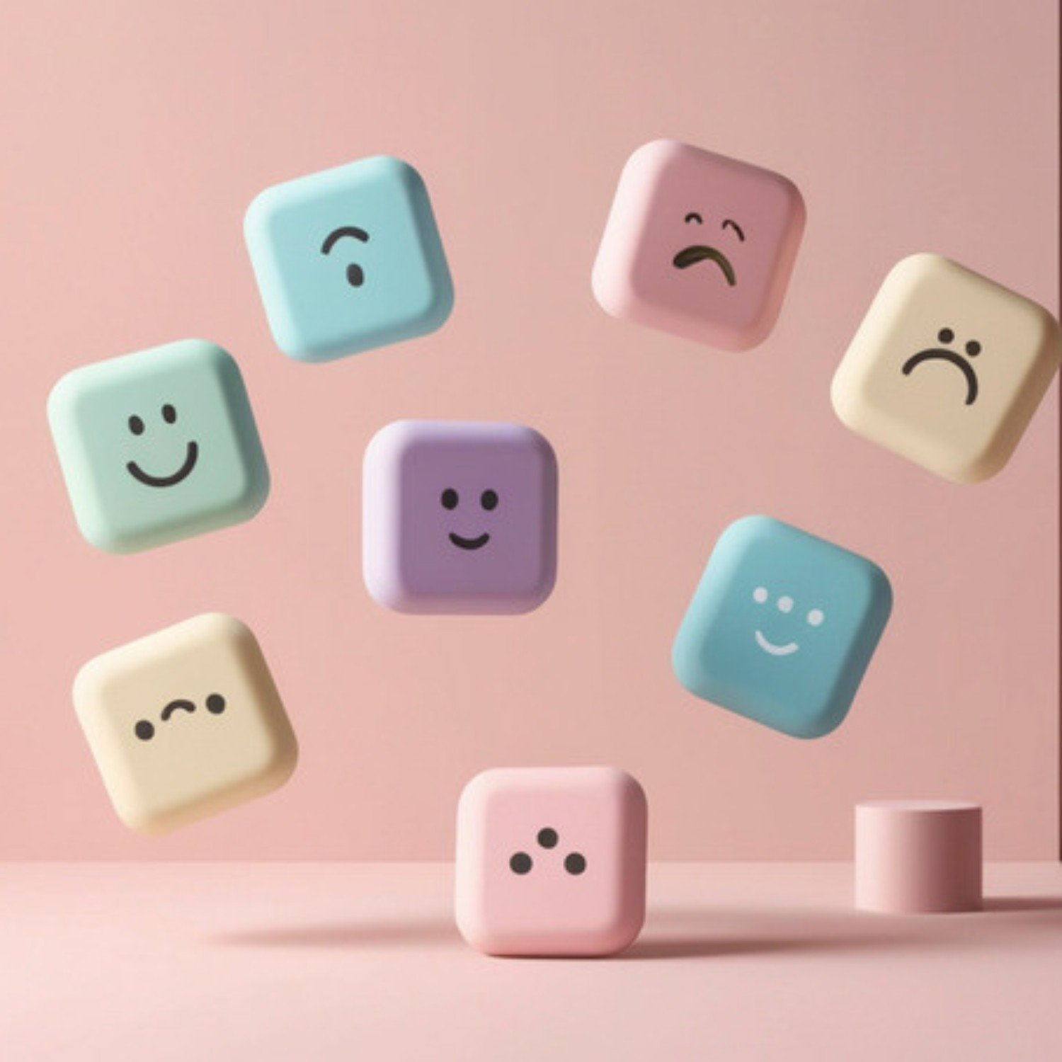 Pastel faces showing different moods and the gut mood connection