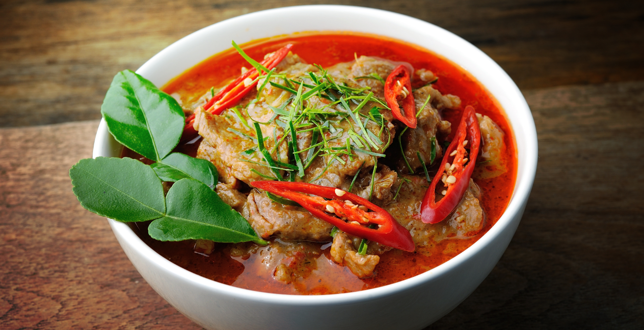 A rich, spicy Thai plate of food